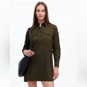 NWT Madewell Shirt Dress Heavy Twill Green Dark Olive Large Office Academia